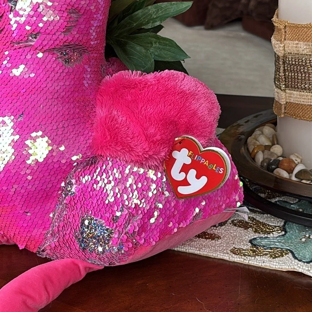 Brand New Ty Flippables Pinky the Flamingo Reversible Sequins Large 18